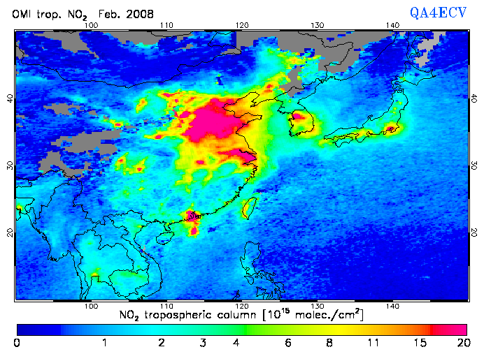 Regional Tropospheric NO2 of February 2008