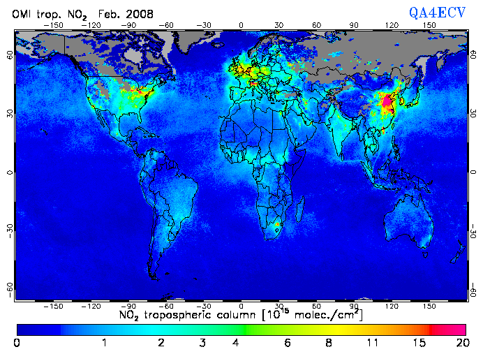 Regional Tropospheric NO2 of February 2008