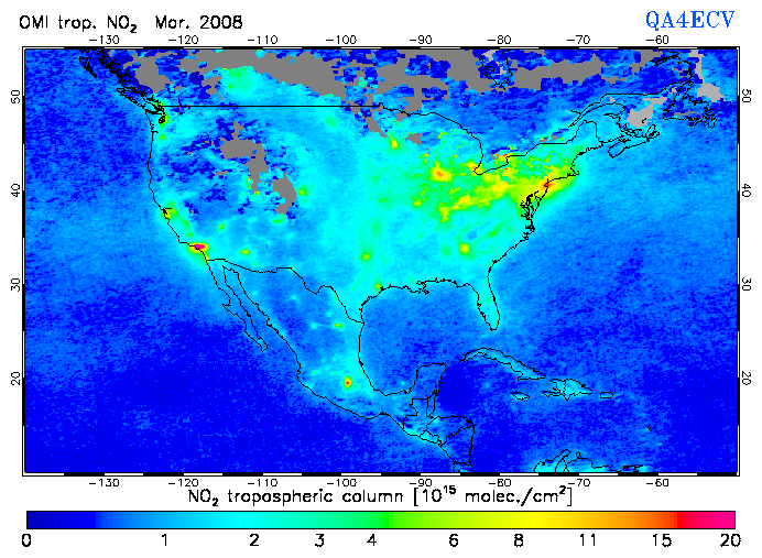 Regional Tropospheric NO2 of March 2008