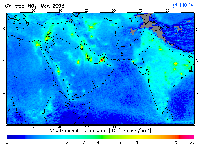 Regional Tropospheric NO2 of March 2008