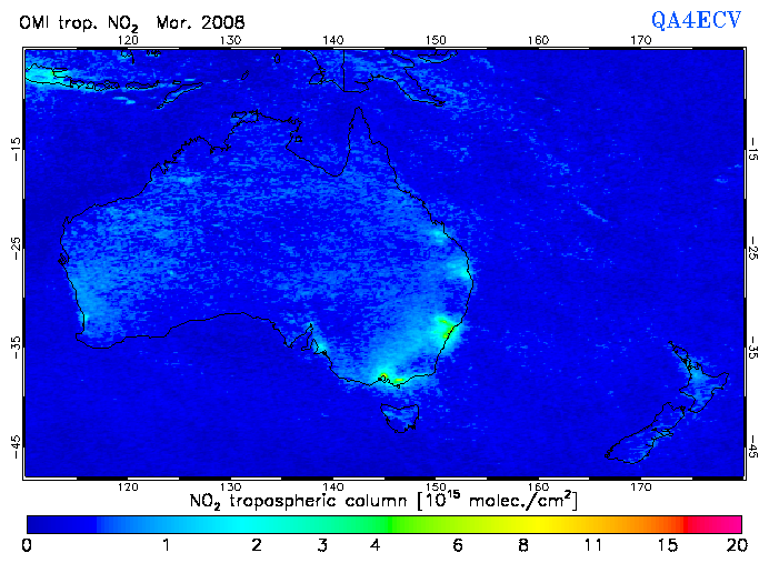 Regional Tropospheric NO2 of March 2008