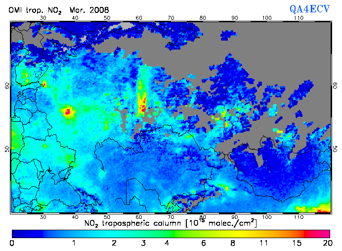 Regional Tropospheric NO2 of March 2008