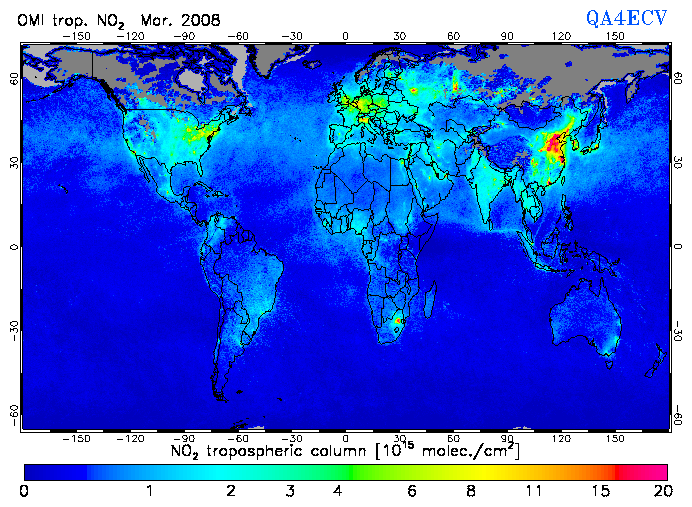Regional Tropospheric NO2 of March 2008