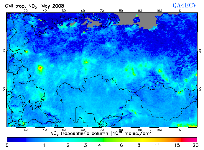 Regional Tropospheric NO2 of May 2008