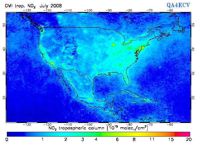 Regional Tropospheric NO2 of July 2008