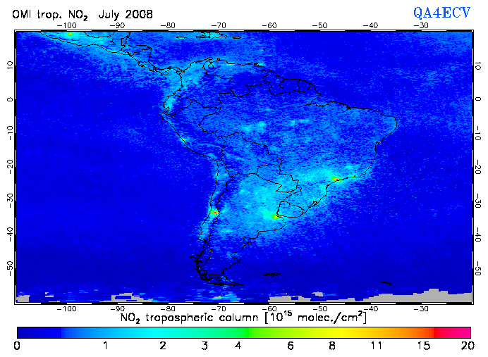 Regional Tropospheric NO2 of July 2008