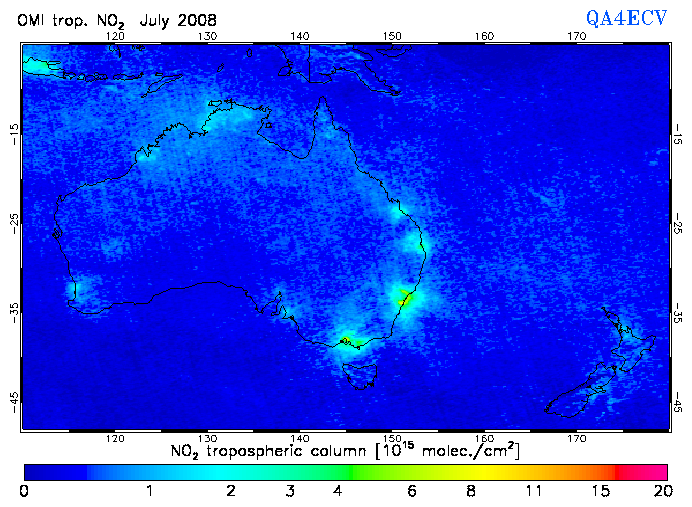 Regional Tropospheric NO2 of July 2008