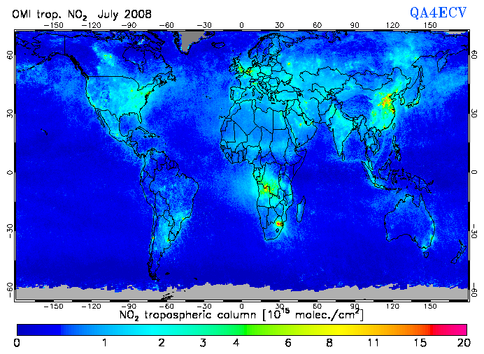 Regional Tropospheric NO2 of July 2008
