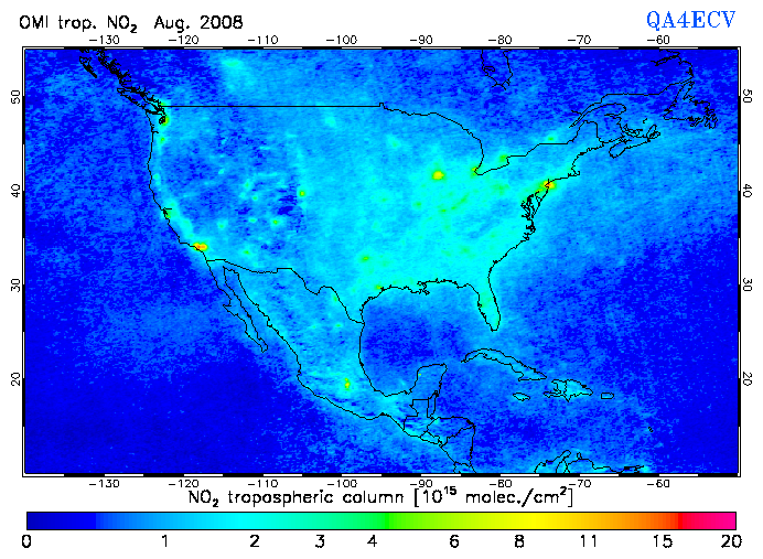 Regional Tropospheric NO2 of August 2008