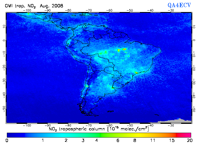 Regional Tropospheric NO2 of August 2008