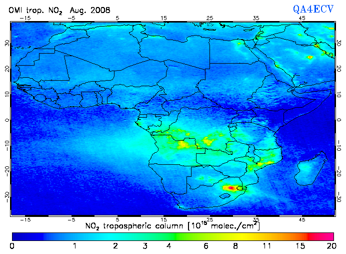 Regional Tropospheric NO2 of August 2008