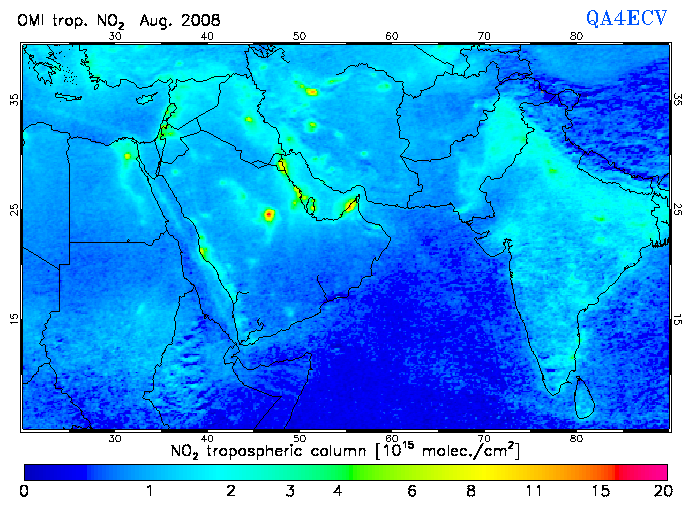 Regional Tropospheric NO2 of August 2008