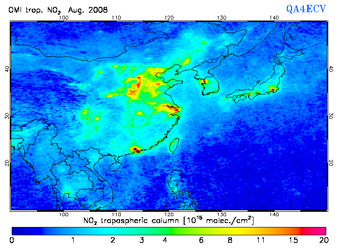 Regional Tropospheric NO2 of August 2008