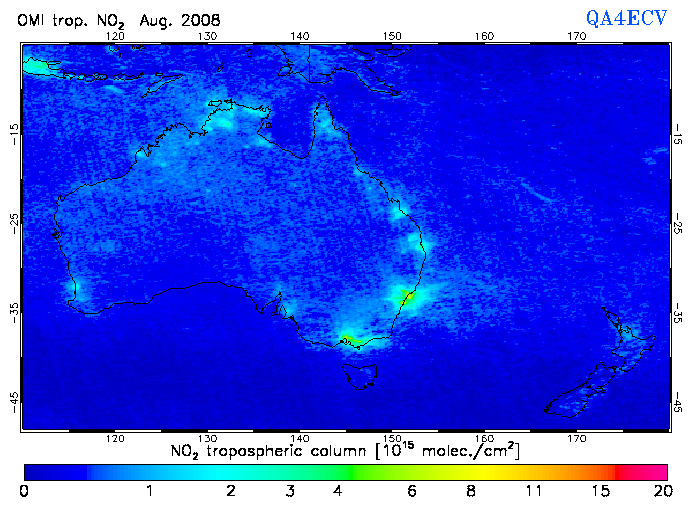 Regional Tropospheric NO2 of August 2008