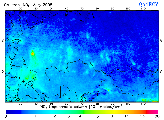 Regional Tropospheric NO2 of August 2008