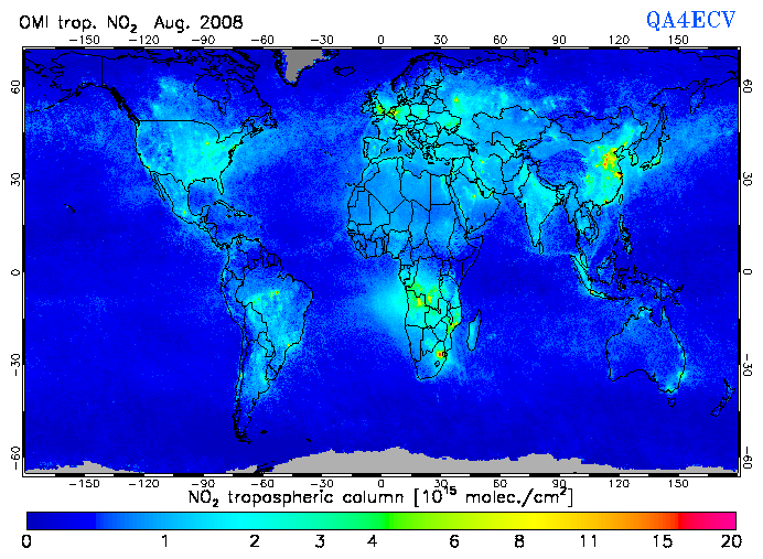 Regional Tropospheric NO2 of August 2008