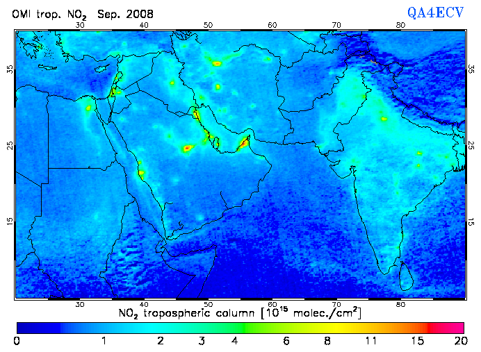 Regional Tropospheric NO2 of September 2008