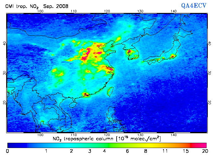 Regional Tropospheric NO2 of September 2008