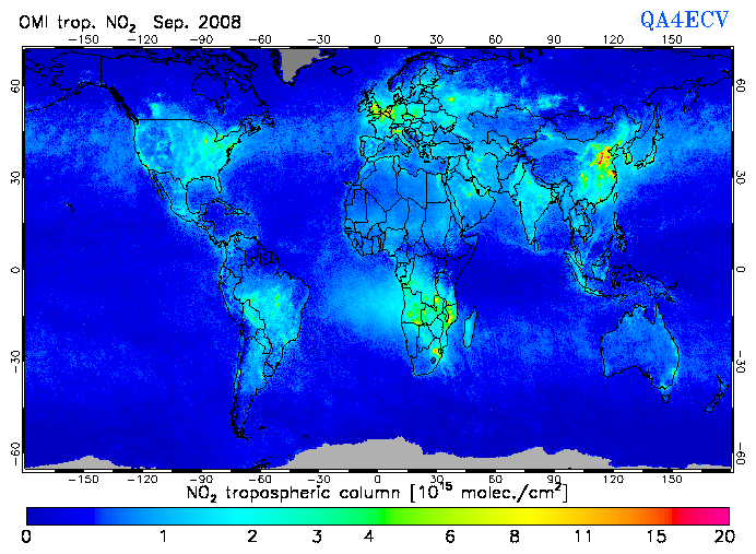 Regional Tropospheric NO2 of September 2008