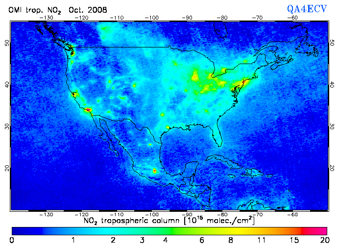 Regional Tropospheric NO2 of October 2008