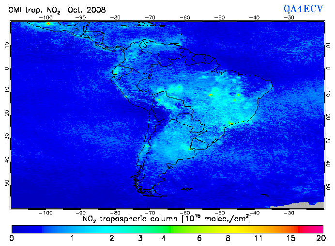 Regional Tropospheric NO2 of October 2008