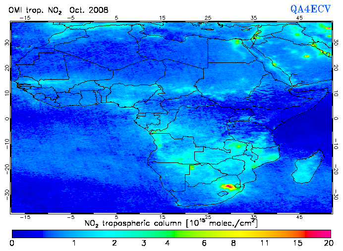 Regional Tropospheric NO2 of October 2008