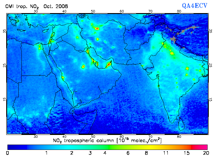Regional Tropospheric NO2 of October 2008