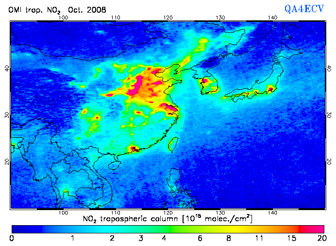 Regional Tropospheric NO2 of October 2008