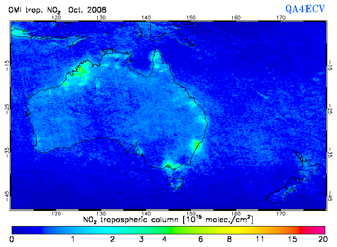 Regional Tropospheric NO2 of October 2008