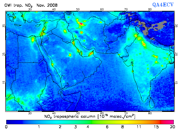 Regional Tropospheric NO2 of November 2008