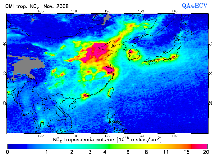 Regional Tropospheric NO2 of November 2008