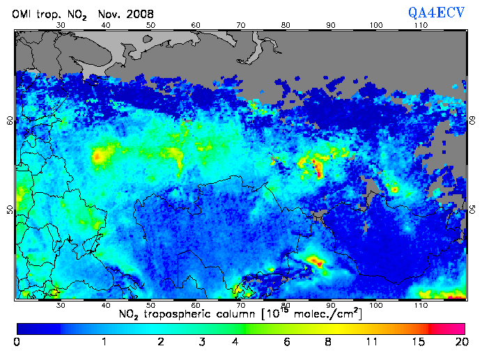 Regional Tropospheric NO2 of November 2008