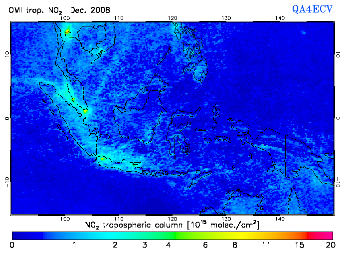 Regional Tropospheric NO2 of December 2008