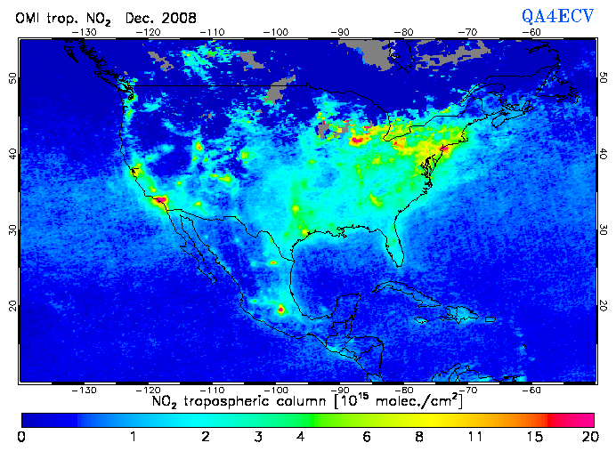 Regional Tropospheric NO2 of December 2008