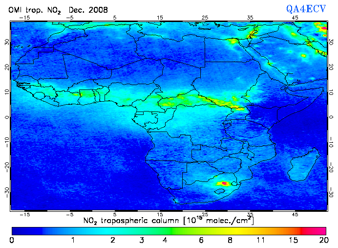 Regional Tropospheric NO2 of December 2008