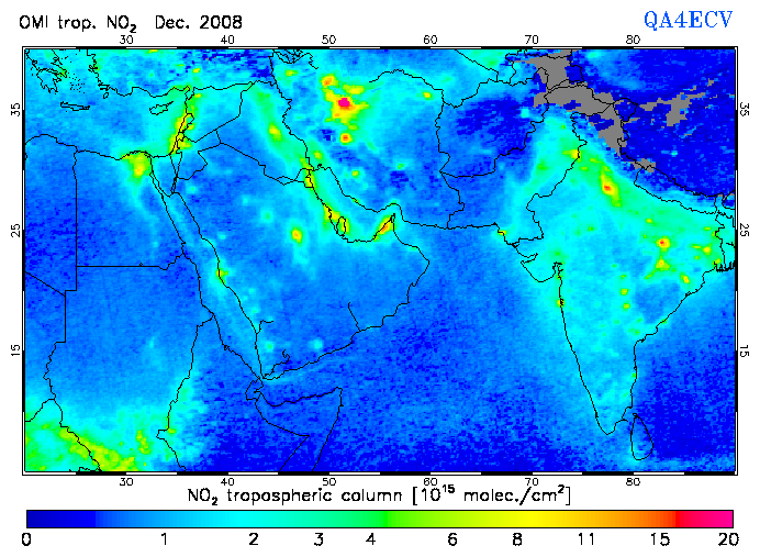 Regional Tropospheric NO2 of December 2008