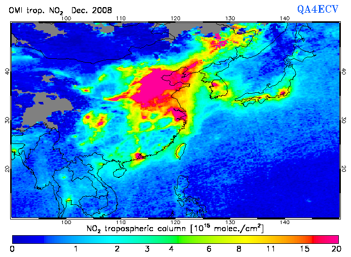 Regional Tropospheric NO2 of December 2008