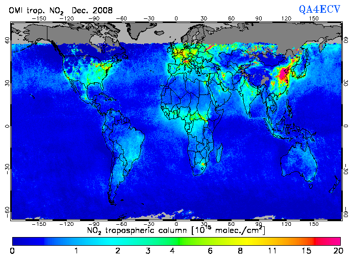 Regional Tropospheric NO2 of December 2008