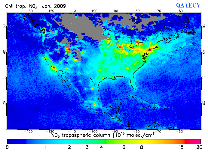 Regional Tropospheric NO2 of January 2009