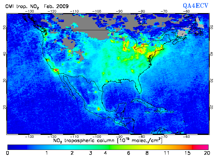Regional Tropospheric NO2 of February 2009