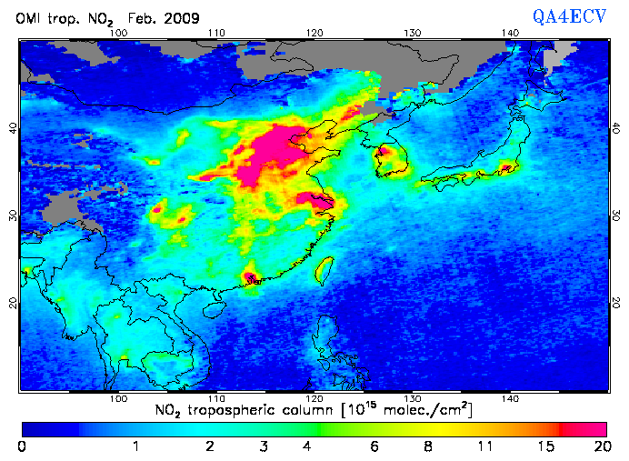 Regional Tropospheric NO2 of February 2009