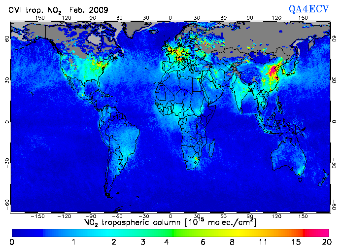 Regional Tropospheric NO2 of February 2009