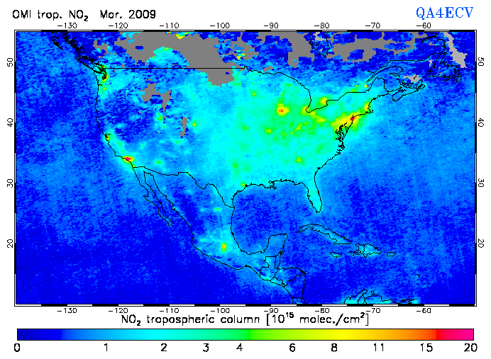 Regional Tropospheric NO2 of March 2009
