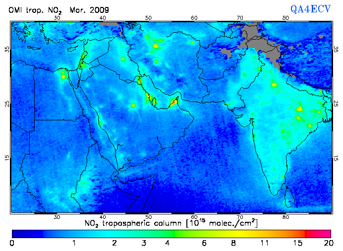 Regional Tropospheric NO2 of March 2009
