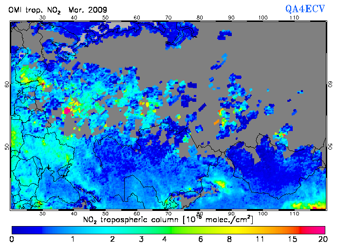 Regional Tropospheric NO2 of March 2009