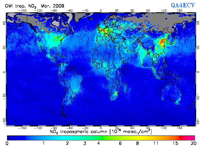 Regional Tropospheric NO2 of March 2009