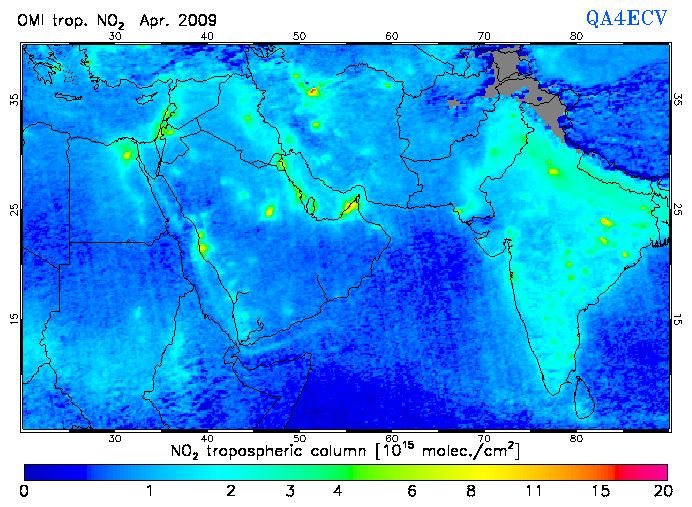 Regional Tropospheric NO2 of April 2009