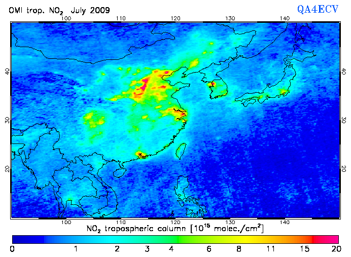 Regional Tropospheric NO2 of July 2009
