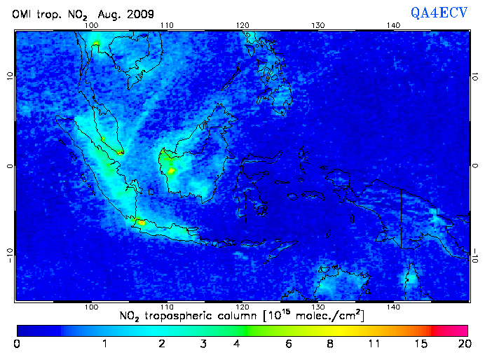 Regional Tropospheric NO2 of August 2009