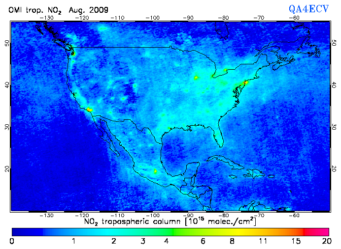 Regional Tropospheric NO2 of August 2009